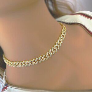 8mm Diamond Miami Cuban Link Choker For Women